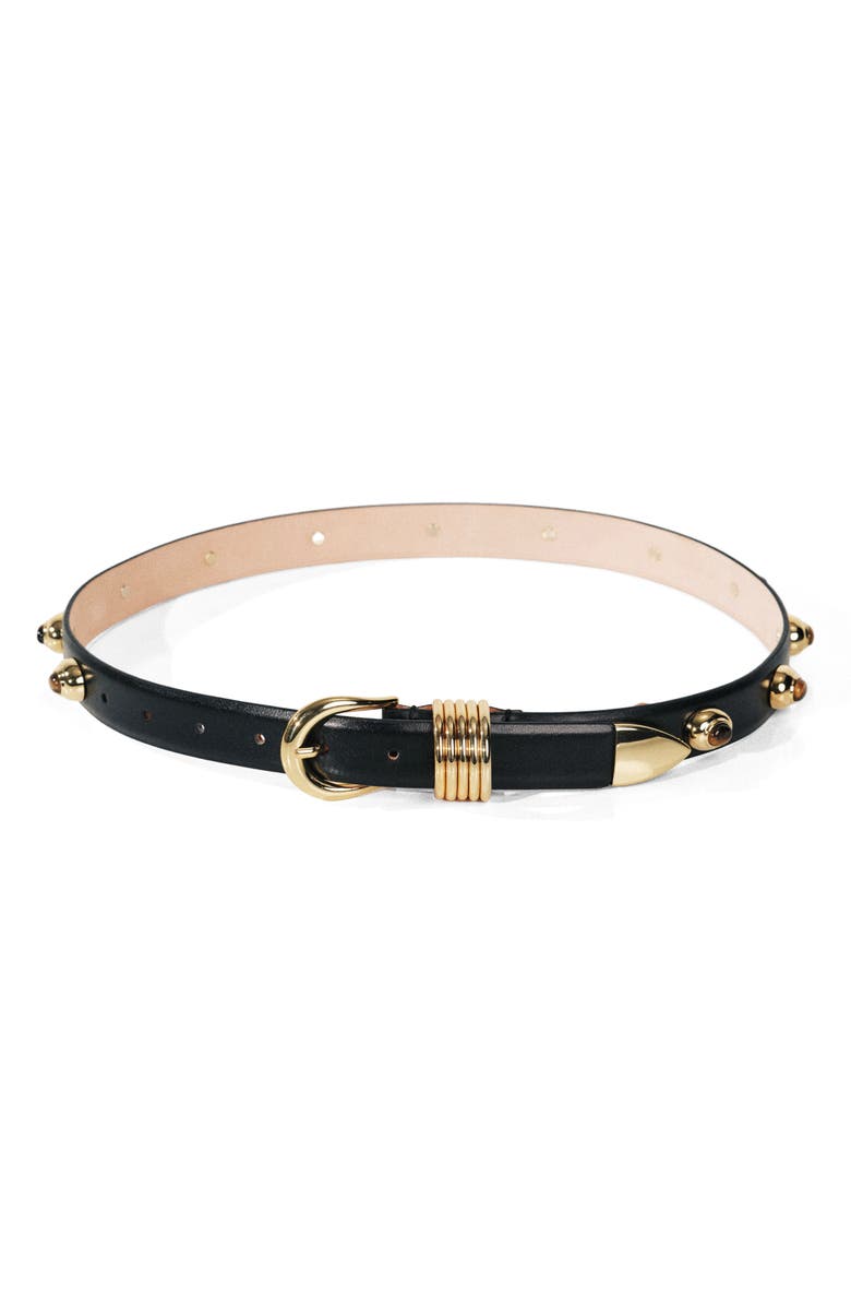 Déhanche Hollyhock Stud Leather Belt, Main, color, Black/ Tigers Eye & Gold