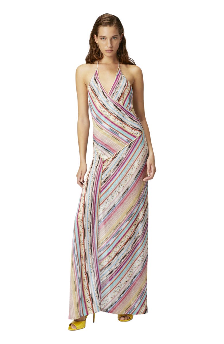 Missoni Long Dress In Lamé Slub Viscose With Slit, Main, color, Multicoloured