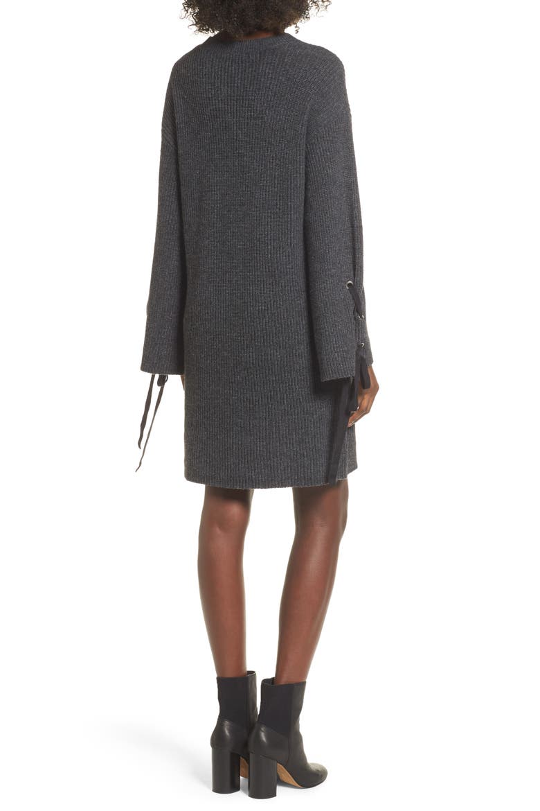 Tie Sleeve Sweater Dress, Alternate, color, GREY DARK CHARCOAL HEATHER