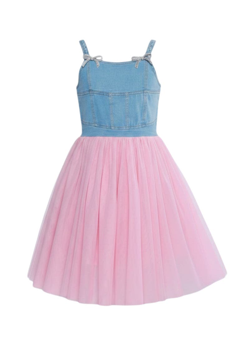 Sparkle Denim Bow Tulle Dress, Main, color, Pink