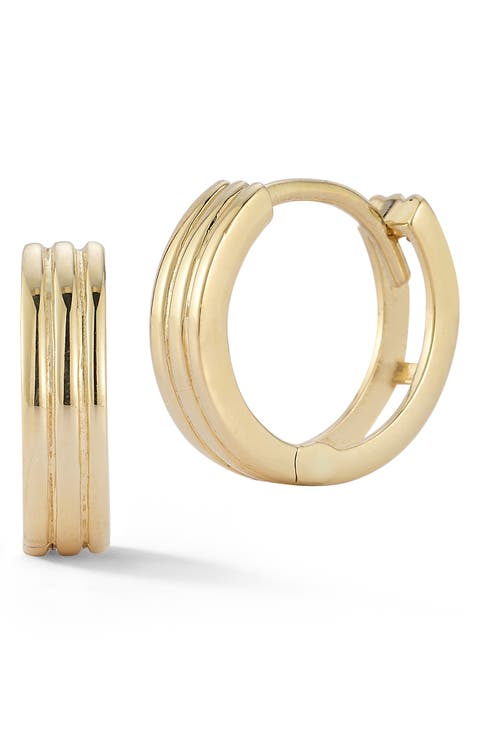 14K Gold Ribbed Huggie Hoop Earrings