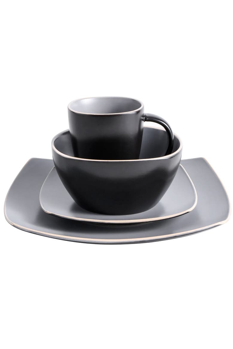 16 Piece Soft Square Stoneware Dinnerware Set, Alternate, color, Grey