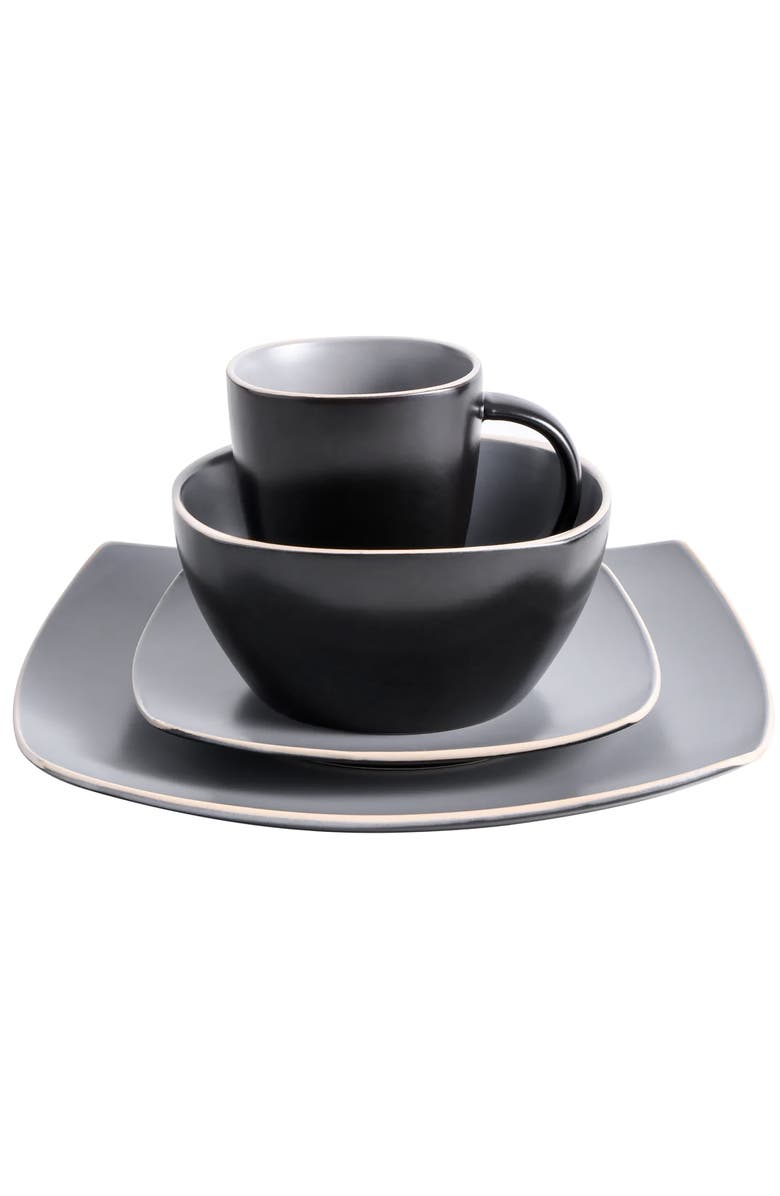 Gibson Home 16 Piece Soft Square Stoneware Dinnerware Set, Alternate, color, Grey