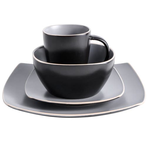 Gibson Home 16 Piece Soft Square Stoneware Dinnerware Set In Gray