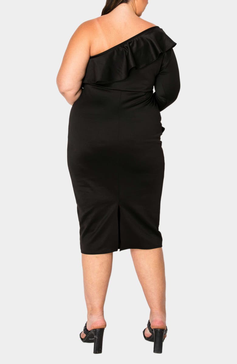 L I V D Val Ruffle One-Shoulder Midi Dress, Alternate, color, Black