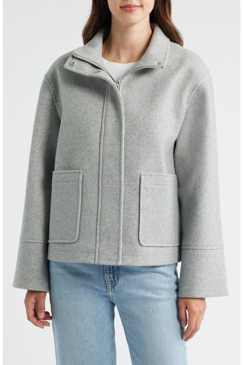 Stand Collar Felt Jacket, Main, color, GREY