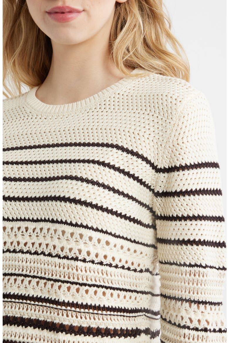 Open Stitch Cotton Sweater, Alternate, color, IVORY AND CHOCOLATE STRIPE