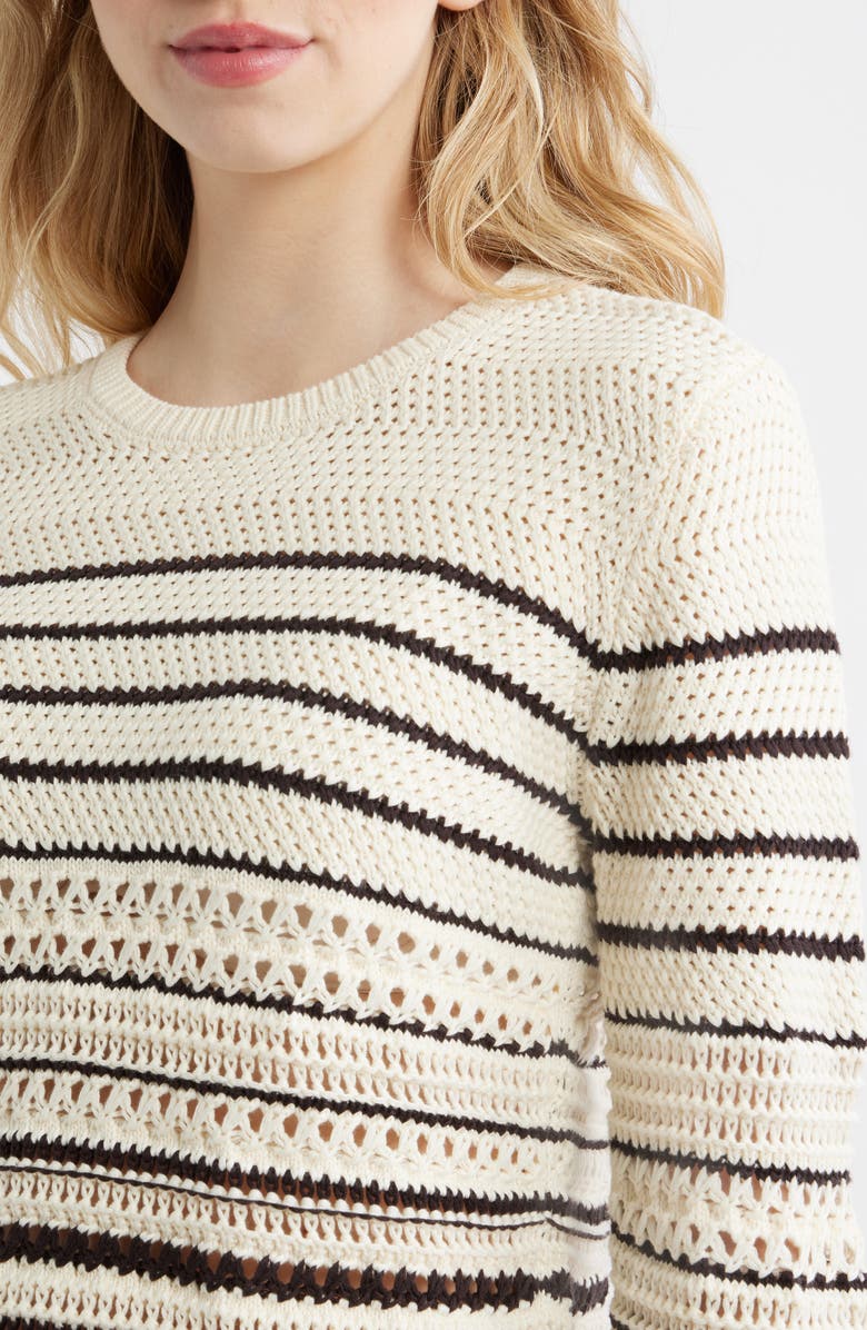 Madewell Open Stitch Cotton Sweater, Alternate, color, Ivory And Chocolate Stripe