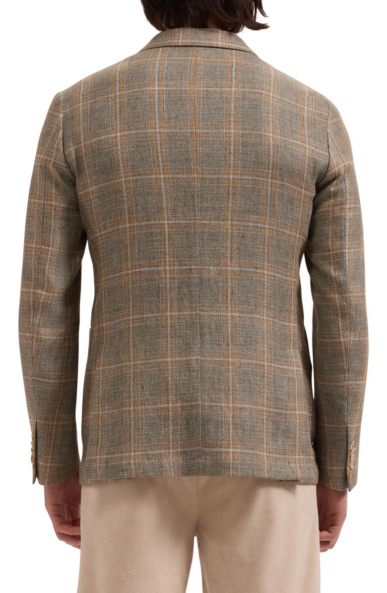 Bugatchi Windowpane Check Cotton & Linen Blazer, Alternate, color, Khaki