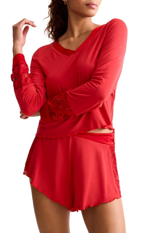 Fleur't Parisian Nights Lace Trim Short Pajamas In Red