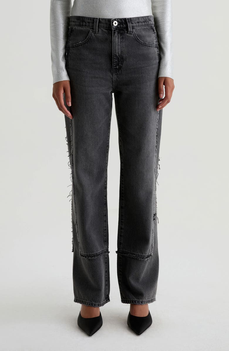AG Brinley Fray Edge High Waist Straight Leg Jeans, Main, color, Overnight