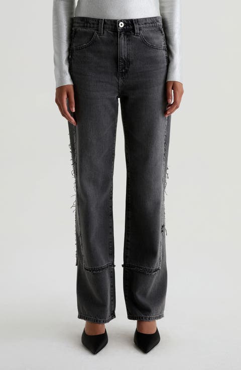 Brinley Fray Edge High Waist Straight Leg Jeans (Overnight)