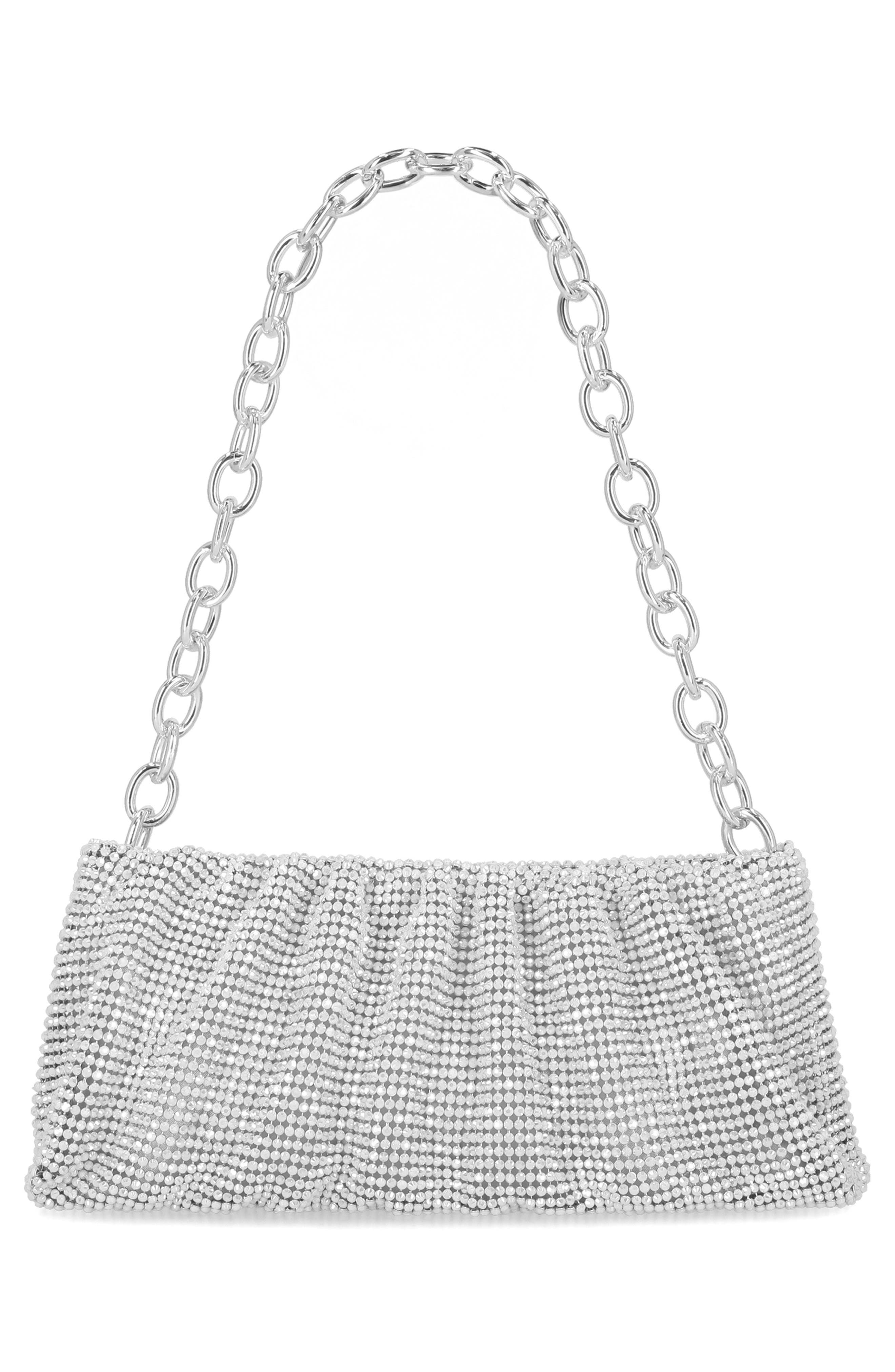 Jessica McClintock Nixie Crystal Mesh Clutch, Alternate, color, Silver