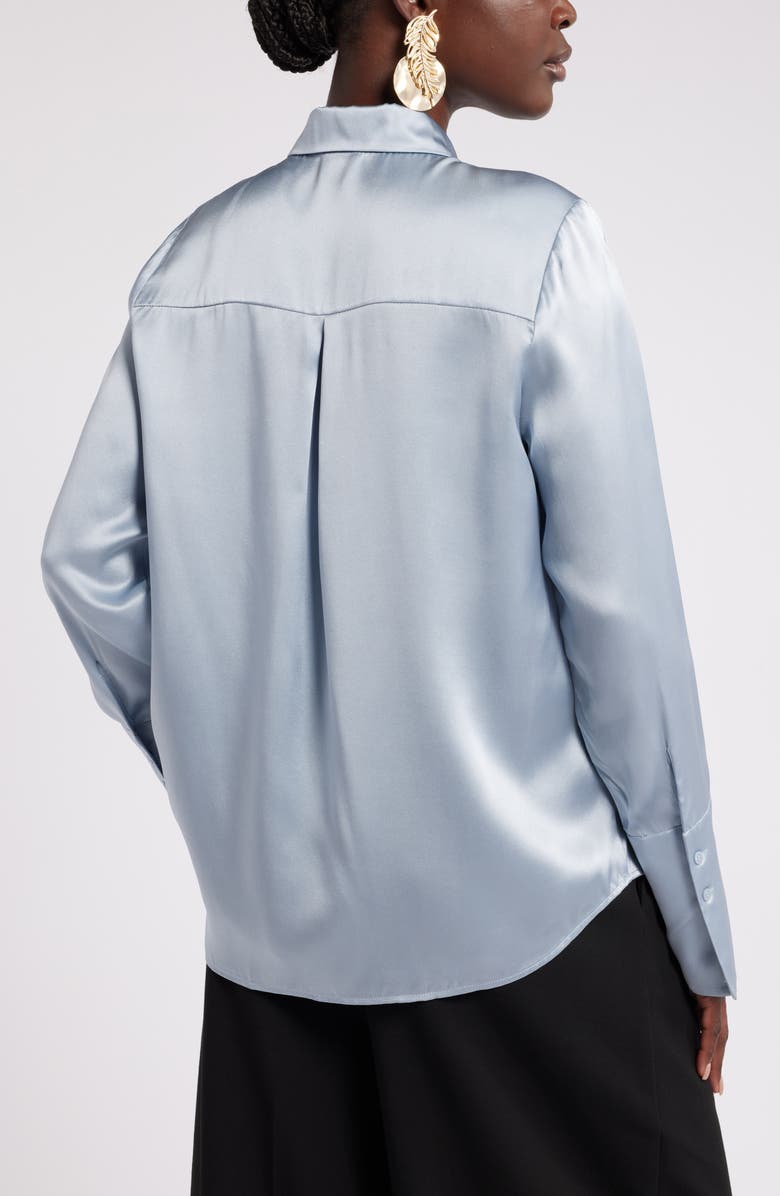 Nordstrom x Harlem's Fashion Row Megan Renee Silk Button-Up Shirt, Alternate, color, Blue Fog