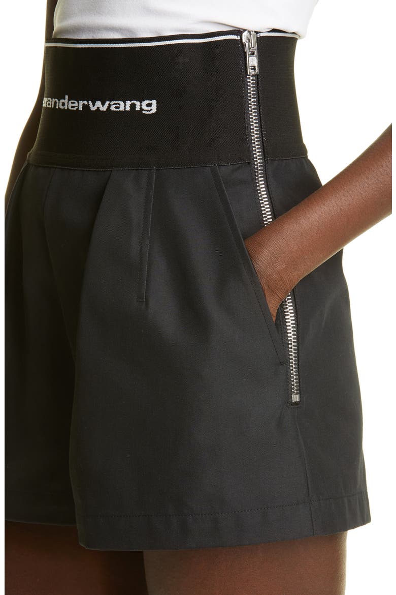Logo Waist Pleated Safari Shorts, Alternate, color, BLACK