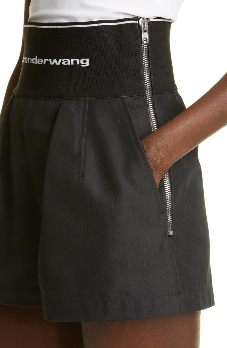 Alexander Wang Logo Waist Pleated Safari Shorts, Alternate, color,