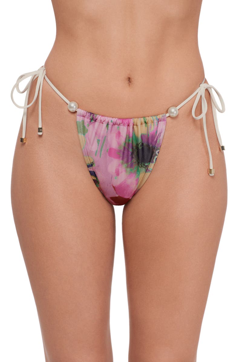 Steve Madden Ruched Faux Pearl Bikini Bottoms, Main, color, Purple Multi
