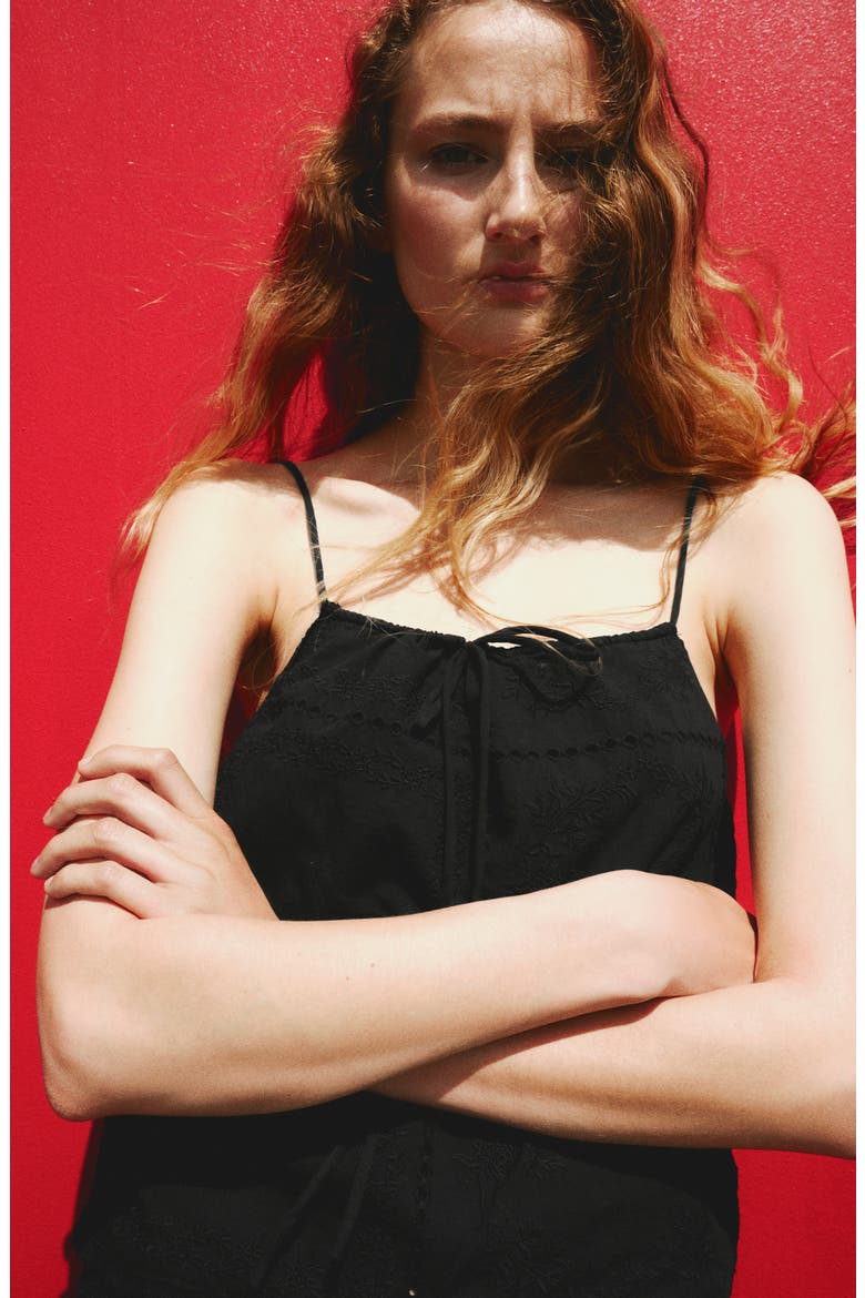 Embroidered Cotton Top, Alternate, color, BLACK