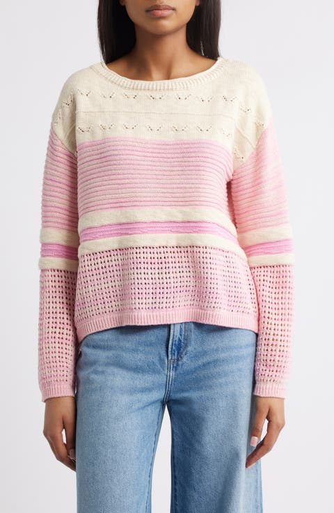 Polla Stripe Mixed Stitch Boat Neck Sweater