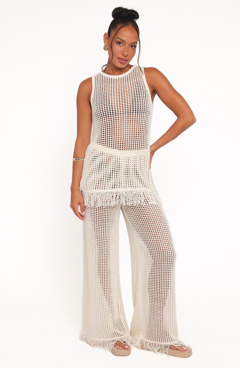 Petal & Pup Lorna Open Stitch Wide Leg Pants, Alternate, color, Off White