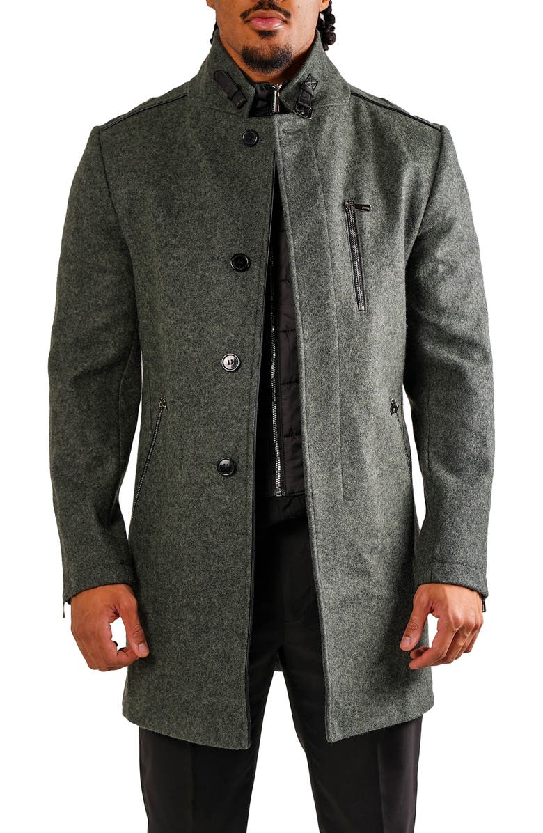 Maceoo Captainrussian Green Wool Blend Car Coat with Quilted Bib, Main, color, Green