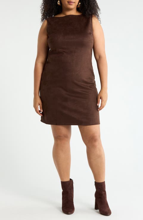 Faux Suede Shift Dress (Plus)