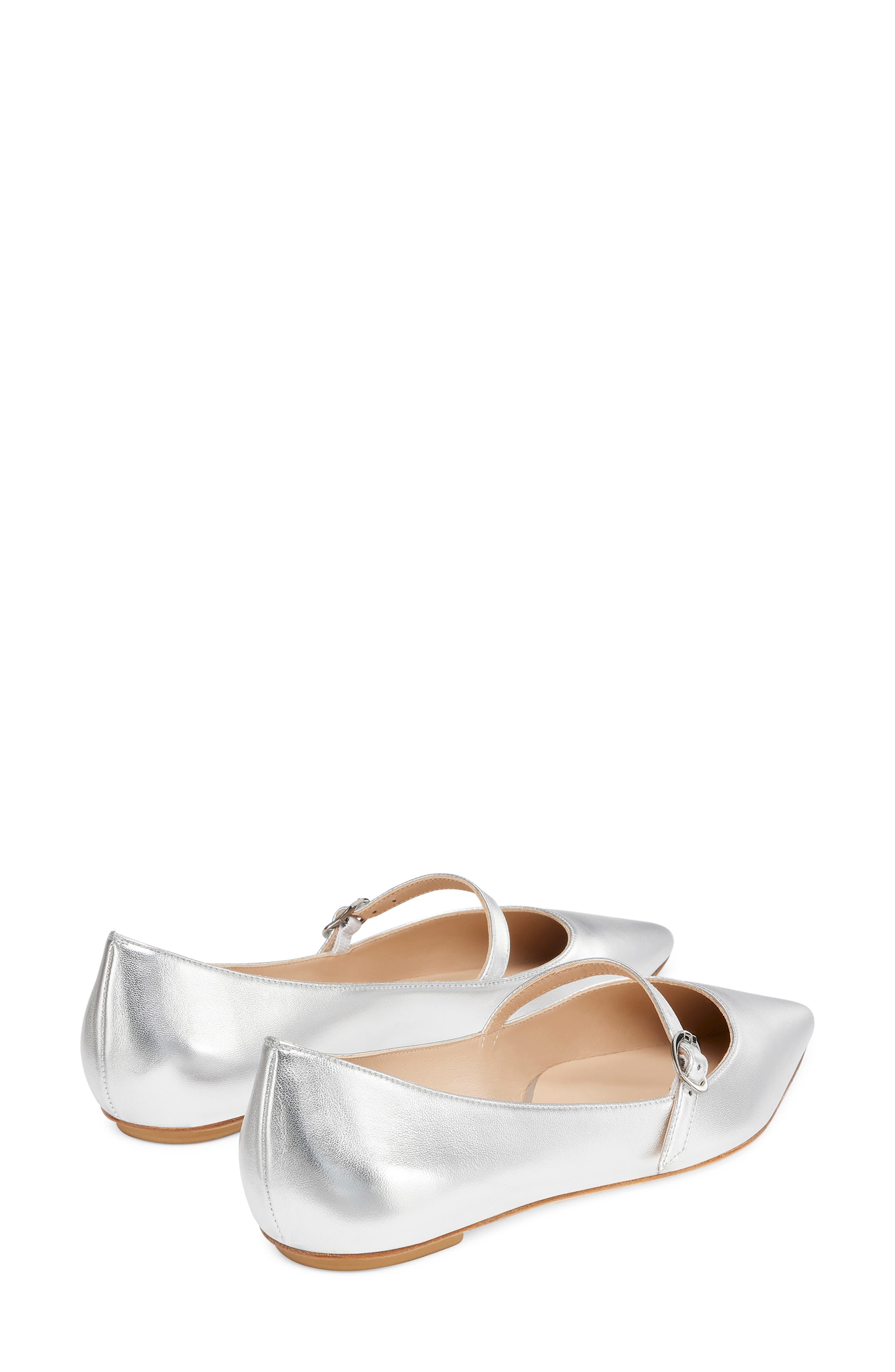 Stuart Weitzman Emilia Mary Jane Flat, Alternate, color, Silver