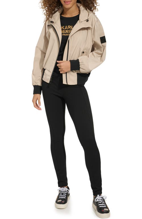 Karl Lagerfeld Paris Logo Collar Bomber Jacket In Sand