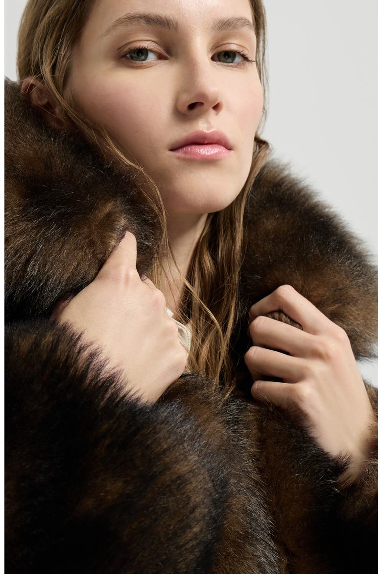 Soft shearling outerwear jacket with shiny zipper pull, Alternate, color, Pine Cone Brown