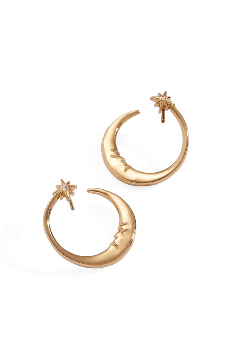 Alex and Ani Crescent Moon Hoop Earrings, Main, color, Gold