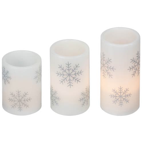 Northlight Led Flameless Flickering Wax Pillar Snowflake Christmas Candles In White