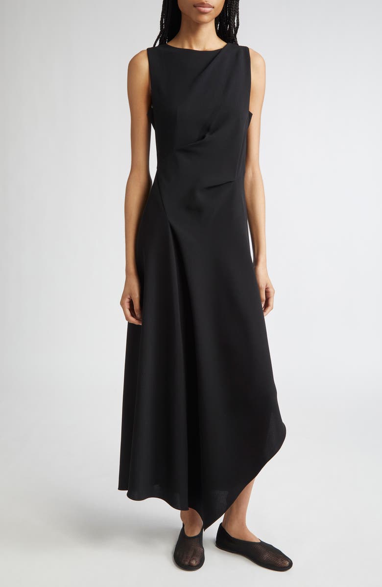 Lafayette 148 New York Asymmetric Finesse Crepe Dress, Main, color, Black