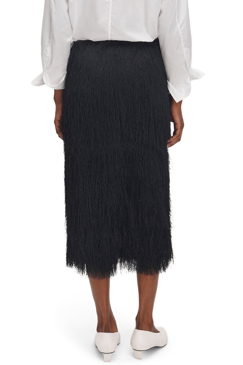 Amalia Eyelash Fringe Midi Skirt, Alternate, color, BLACK