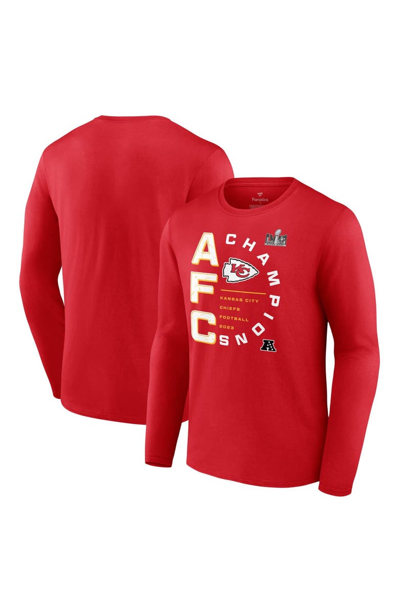 FANATICS Men's Fanatics Branded Red Kansas City Chiefs 2023 AFC Champions Right Side Draw Long Sleeve T-Shirt, Main, color,