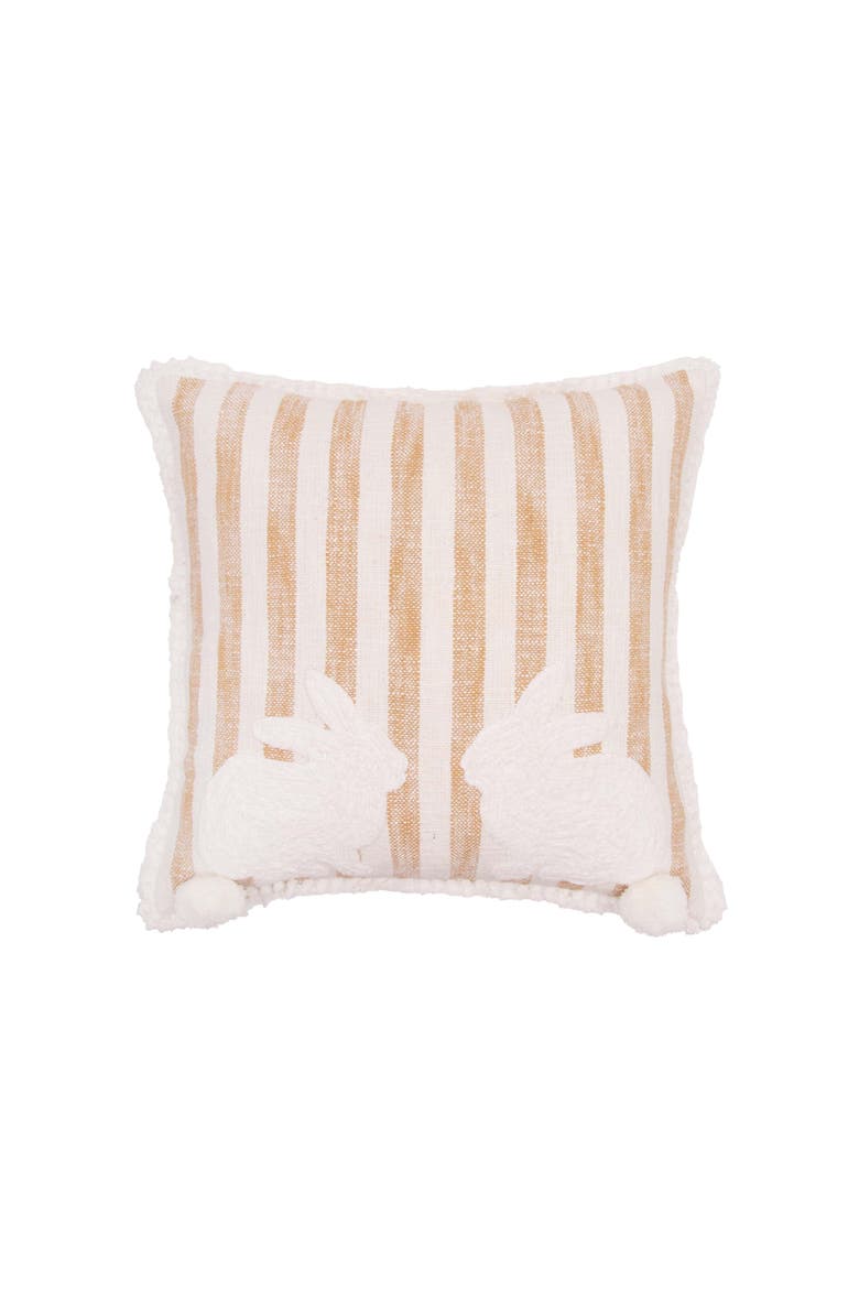 Easter Bunnies with Stripes Tufted with Poms Throw Pillow, 18" x 18", Main, color, White