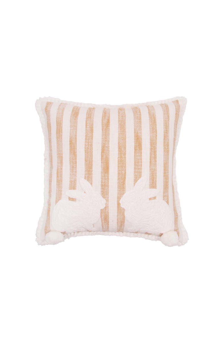 C&F Home Easter Bunnies with Stripes Tufted with Poms Throw Pillow, 18" x 18", Main, color, White