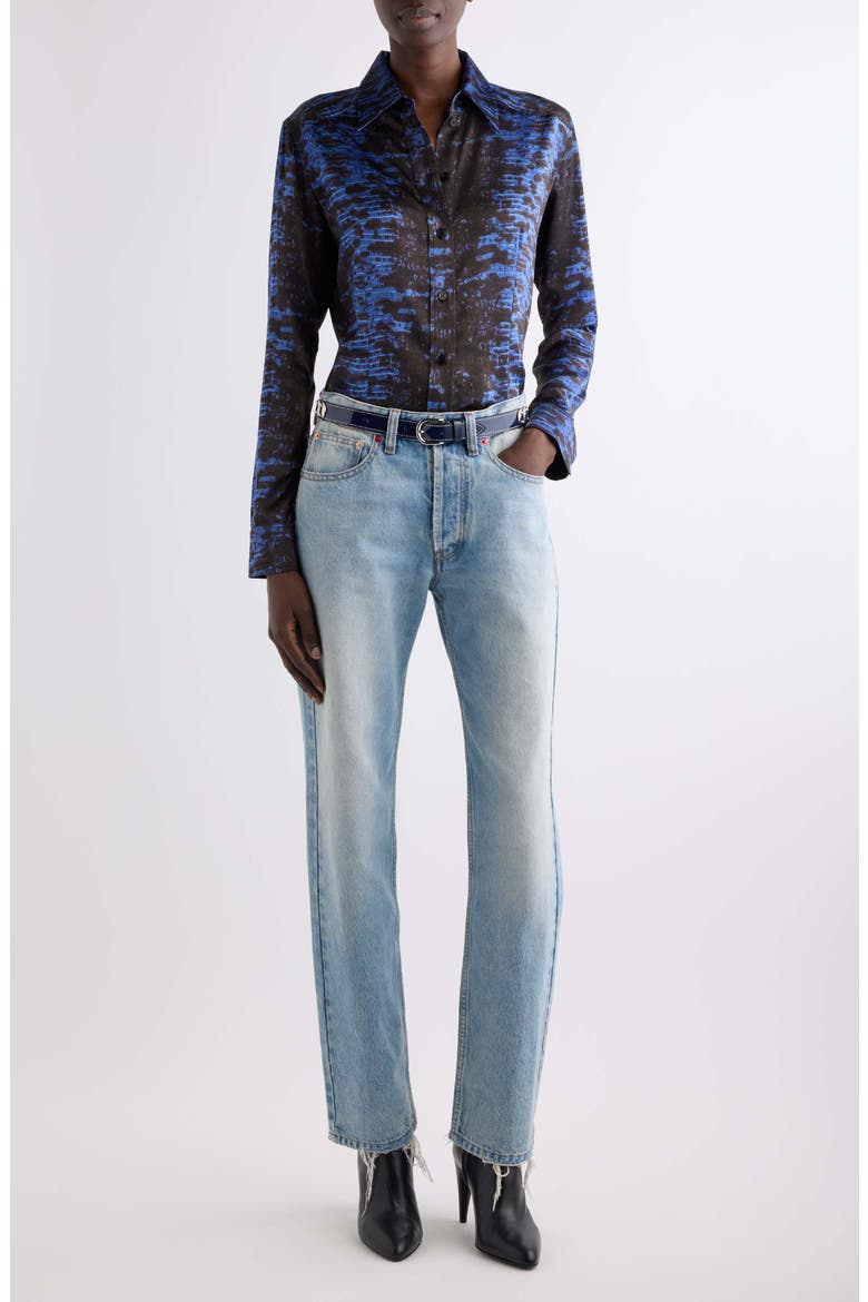 Fetina Silk Button Front Shirt, Alternate, color, MIDNIGHT