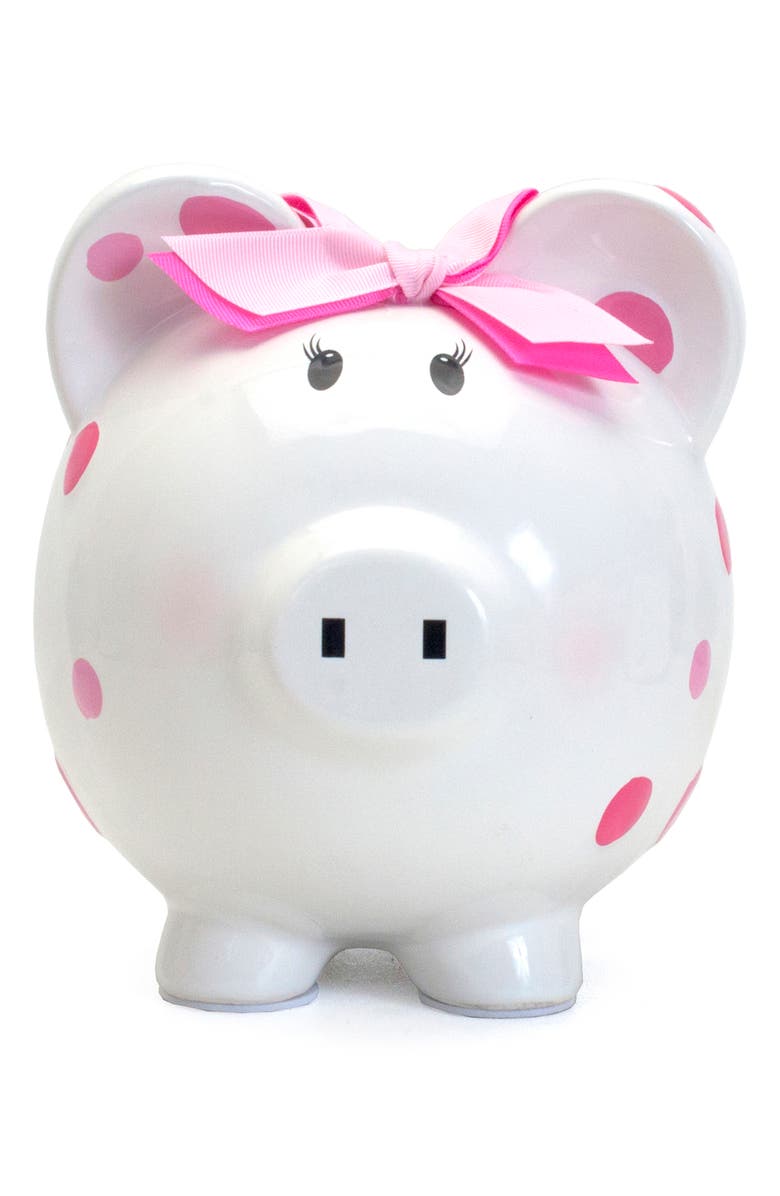 Child to Cherish Pink Polka Dot Ceramic Piggy Bank, Main, color, 
