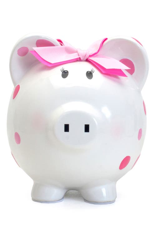 Child To Cherish Pink Polka Dot Ceramic Piggy Bank In Pink