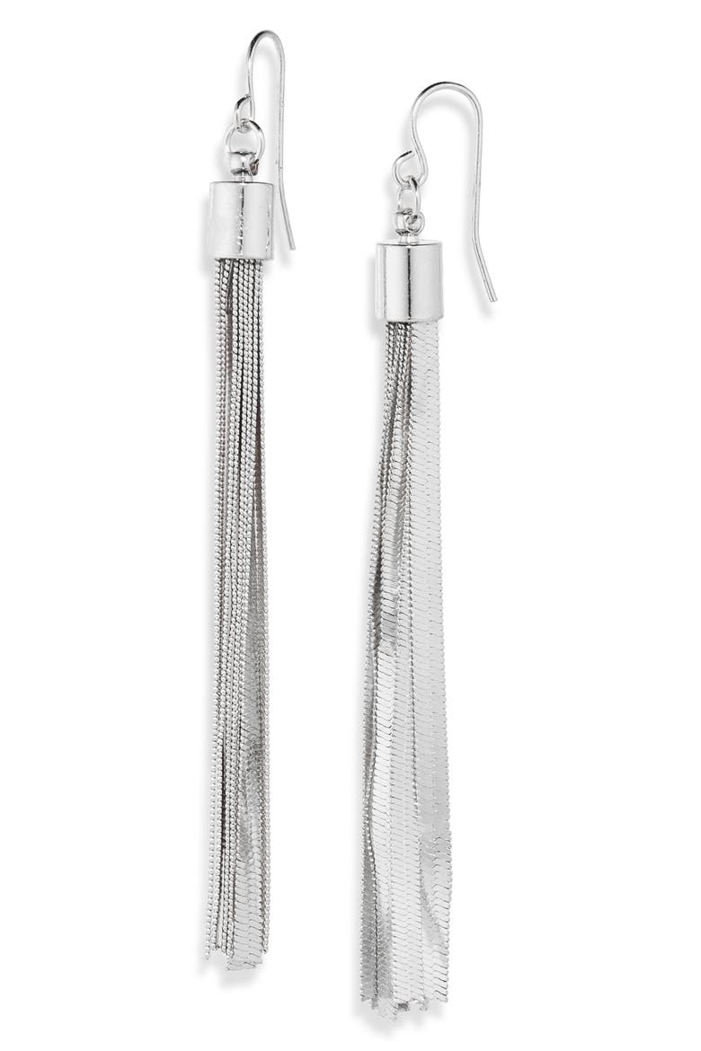 Snake Chain Tassel Earrings, Main, color, SILVER