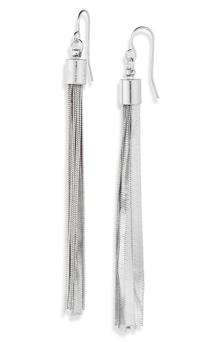 NORDSTROM RACK Snake Chain Tassel Earrings, Main, color, Silver