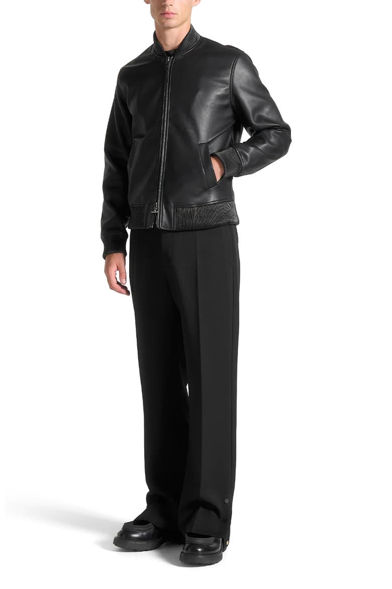 Leather Bomber Jacket, Main, color, Black