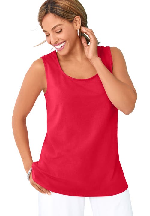 Jessica London Stretch Cotton Horseshoe Neck Tank In Red