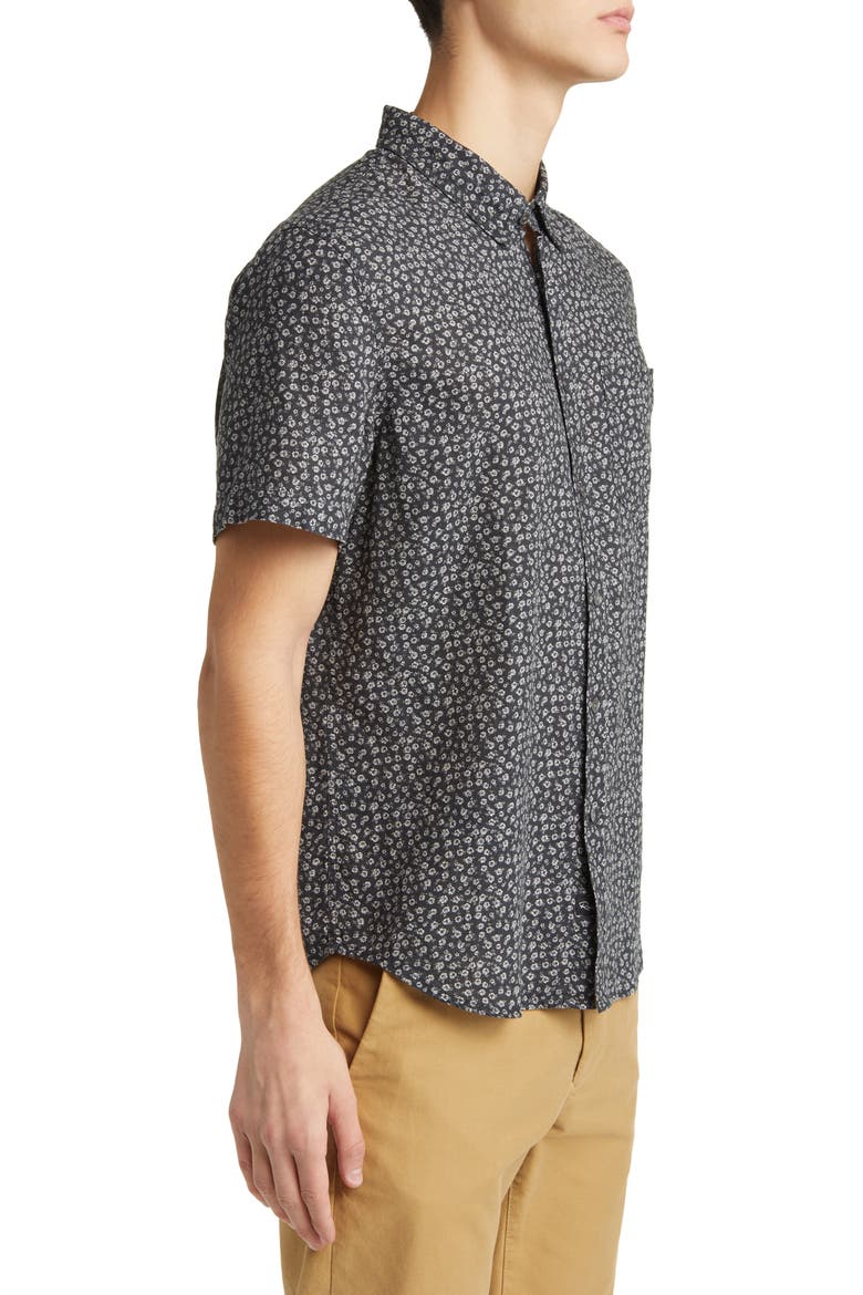 Carson Floral Short Sleeve Linen Blend Button-Up Shirt, Alternate, color, FLOWER CART ONYX