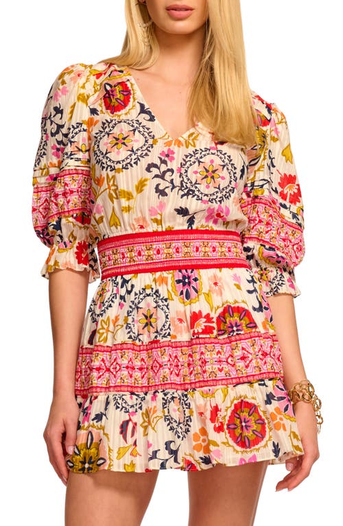 Ramy Brook Barbara Cotton Short Sleeve Smocked Mini Dress In Multi