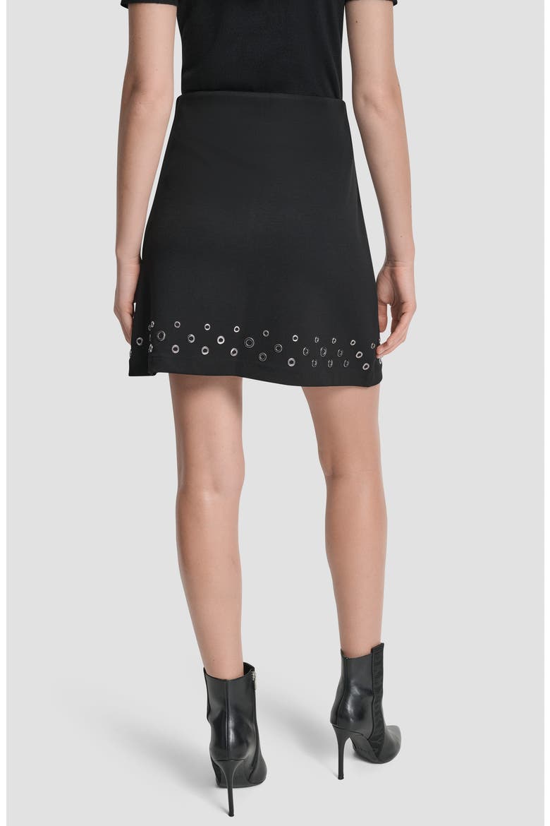 Grommet Trim Ponte Knit Miniskirt, Alternate, color, BLACK