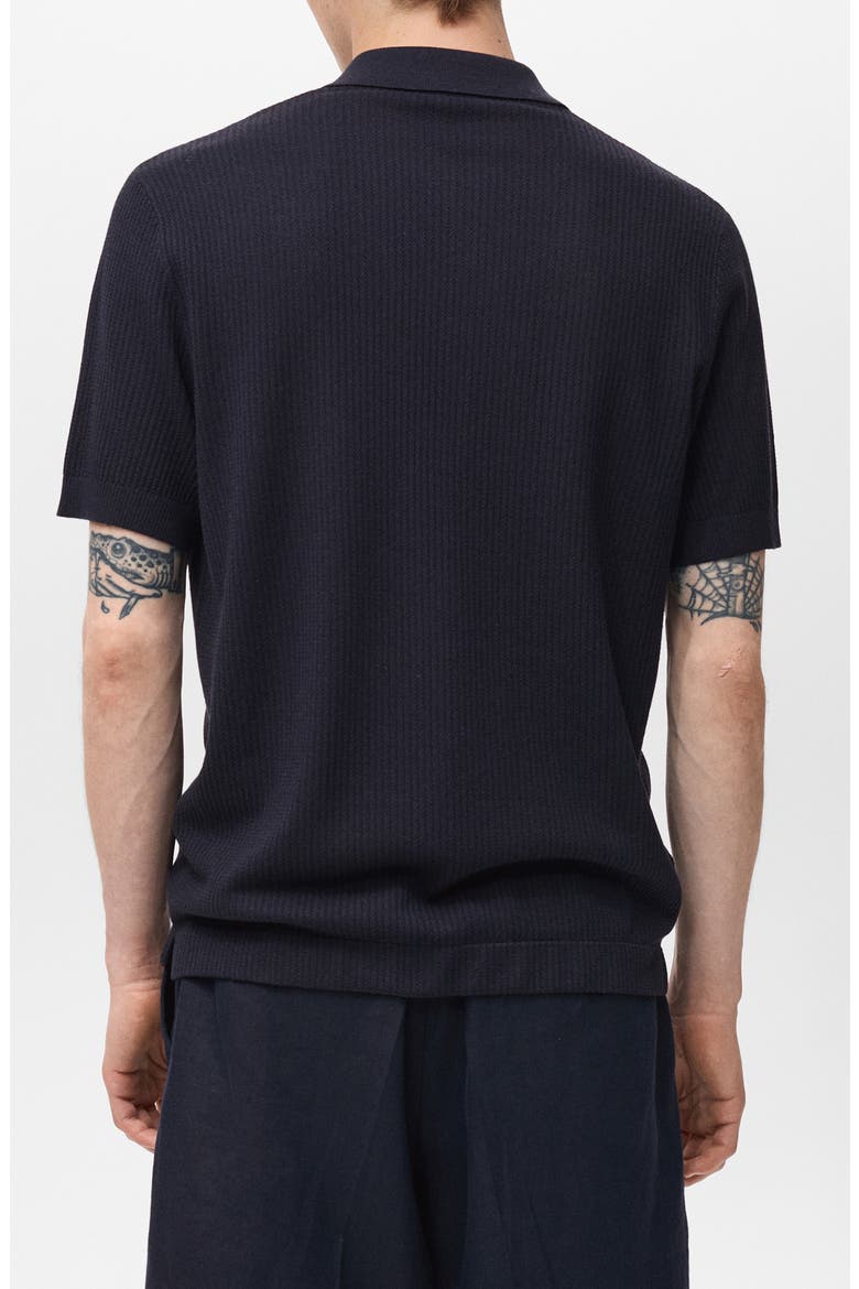 Short Sleeve Rib-Knit Button-Up Shirt, Alternate, color, NAVY
