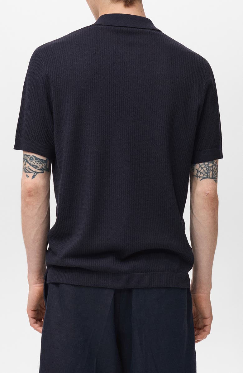 MANGO Short Sleeve Rib-Knit Button-Up Shirt, Alternate, color, Navy