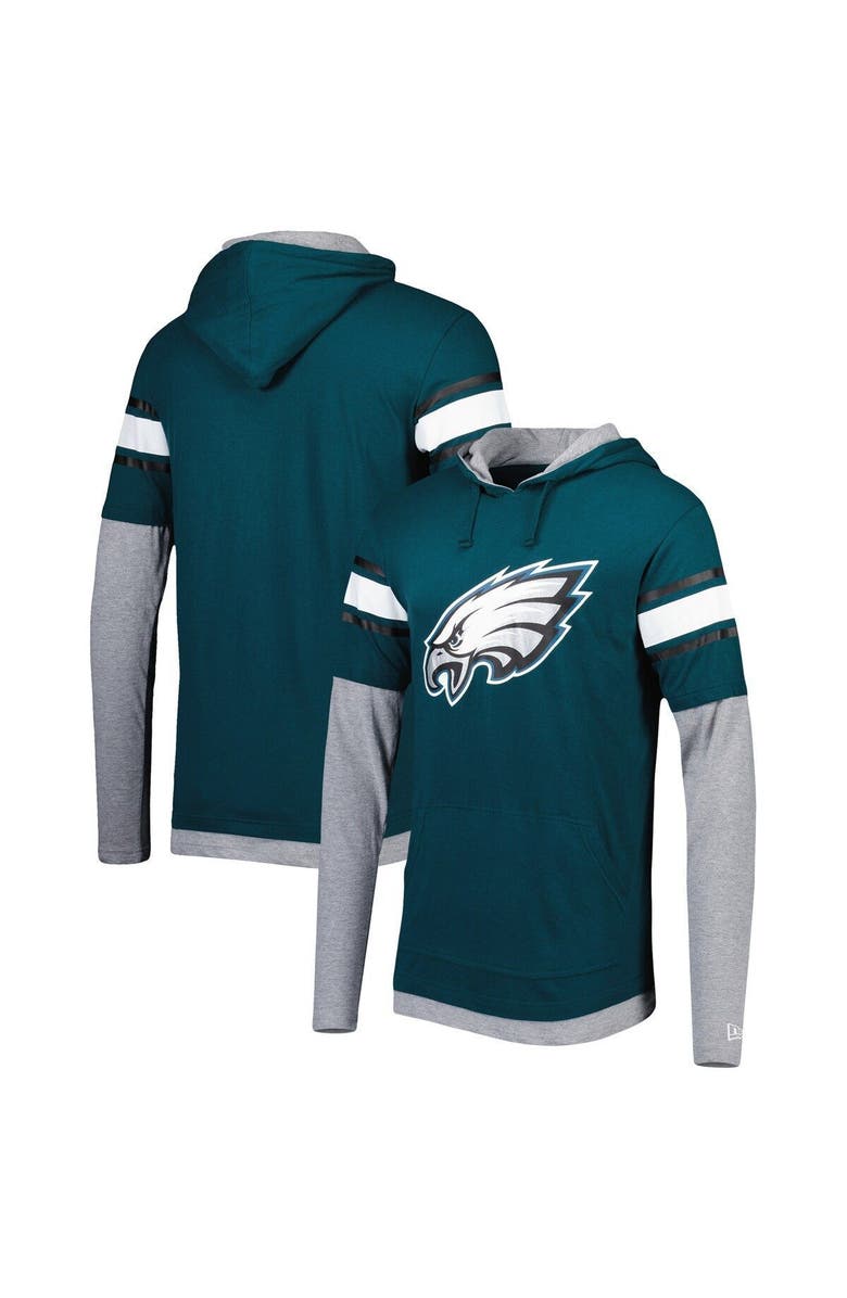 New Era Men's New Era Midnight Green Philadelphia Eagles Long Sleeve Hoodie T-Shirt, Alternate, color, 