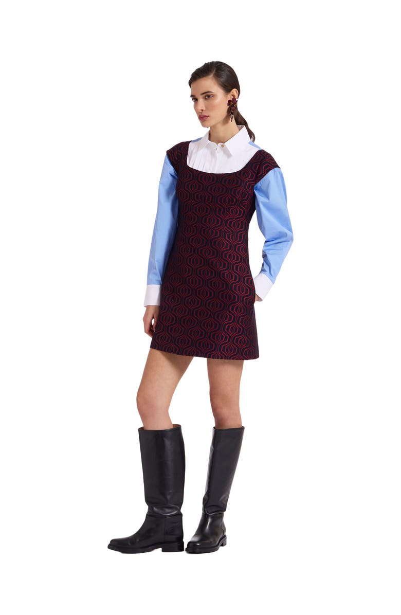 La DoubleJ Arabesque Mini Dress Pixel Jacquard Blue, Main, color,